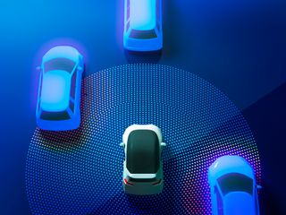 Auto driving smart cars on a blue background