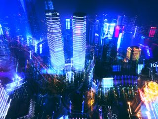 Light trails in a city at night