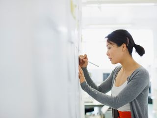 Woman writing on a whiteboard